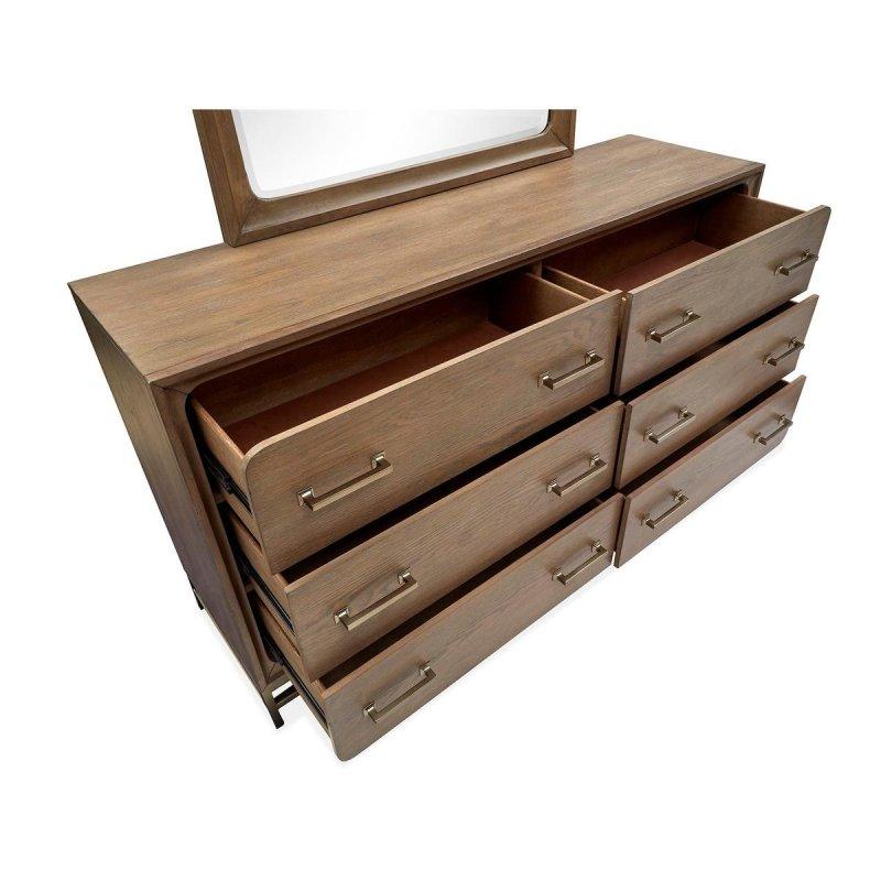 Kahverengi Masif Meşe Ahşap 6 Çekmeceli Metal Ayaklı Şifonyer - 163x46x94 cm - 297987