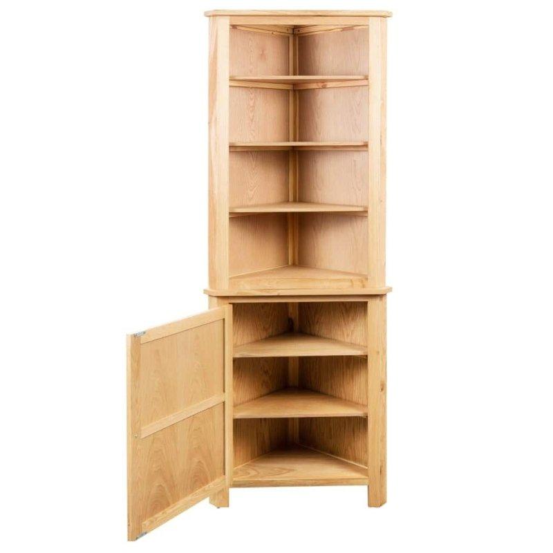Kahverengi Masif Meşe Ahşap Kapaklı Köşe Kitaplık - 59x36x180 cm - 317308