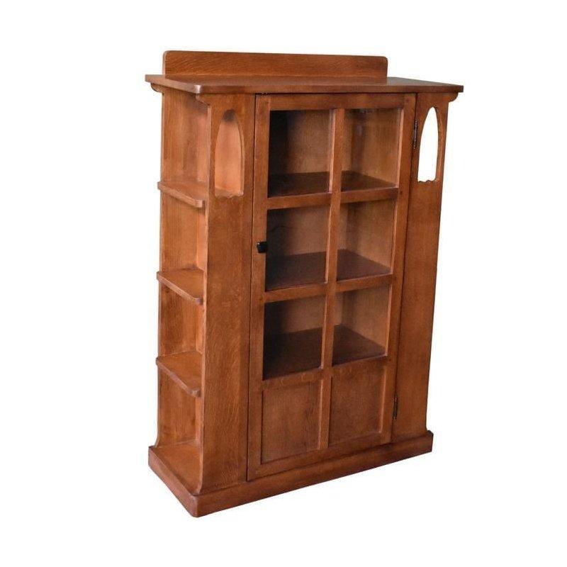 Kahverengi Masif Meşe Cam Kapaklı Yan Raflı Kitaplık - 84x122 cm - 312390
