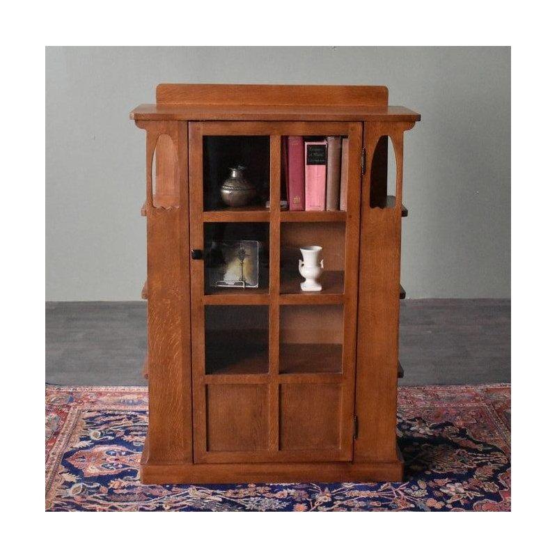 Kahverengi Masif Meşe Cam Kapaklı Yan Raflı Kitaplık - 84x122 cm - 312390