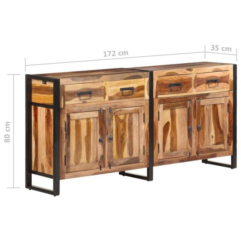 Kahverengi Masif Sheesham Ağacı ve Metal 4 Çekmeceli 2 Kapaklı Bohem Konsol - 172x36x81 cm - 325360
