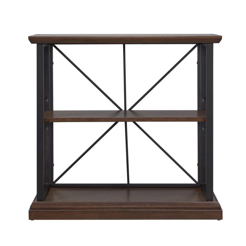Kahverengi Masif Söğüt Ağacı ve Siyah Metal Çapraz Tasarımlı Ayarlanabilir Raflı Kitaplık - 82x31x77 cm - 319388