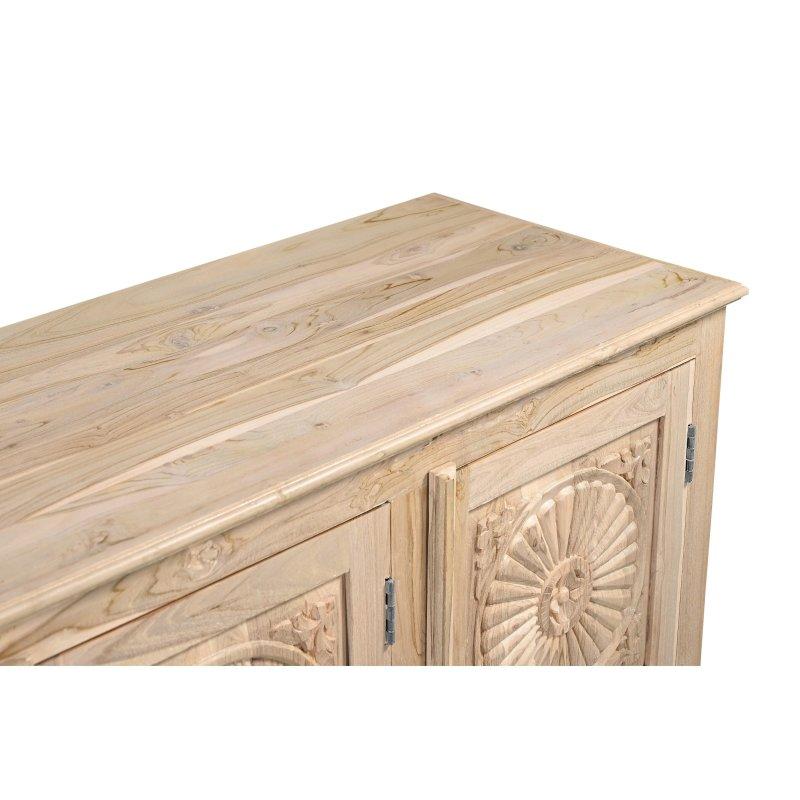 Kahverengi Masif Tik Ağacı 4 Kapaklı Çiçek Oymalı Bohem Konsol - 188x46x97 cm - 325426