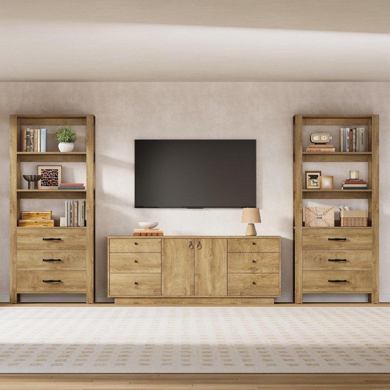 Kahverengi MDF 3 Çekmeceli 3 Raflı Kitaplık - 80x35x181 cm - 315922
