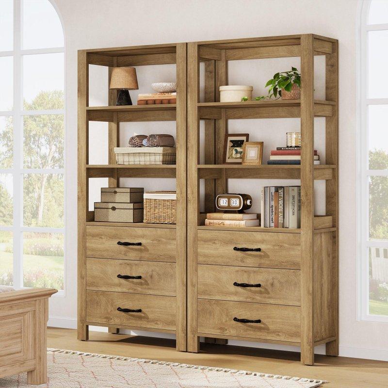 Kahverengi MDF 3 Çekmeceli 3 Raflı Kitaplık - 80x35x181 cm - 315922