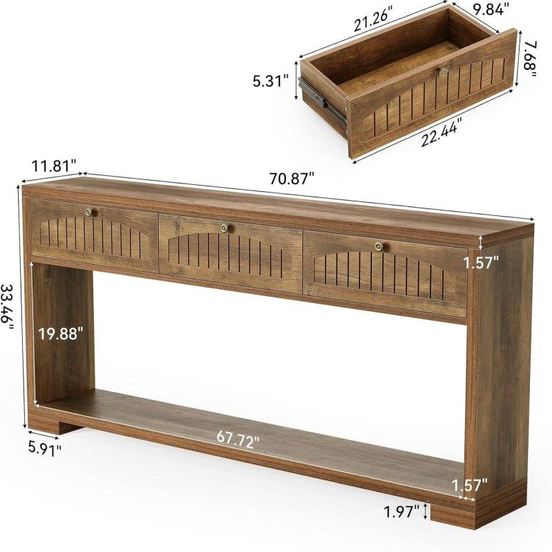 Kahverengi MDF 3 Çekmeceli Açık Raflı Country Tarzı Dresuar - 181 cm - 331673