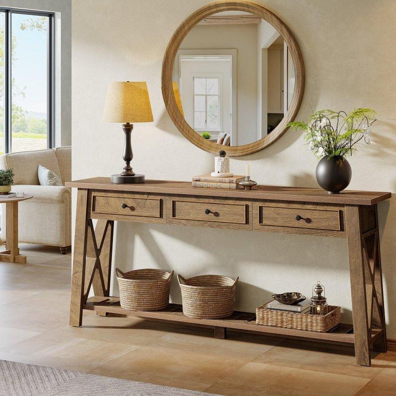 Kahverengi MDF 3 Çekmeceli Alt Raflı Kır Evi Tarzı Dresuar - 181 cm - 331293