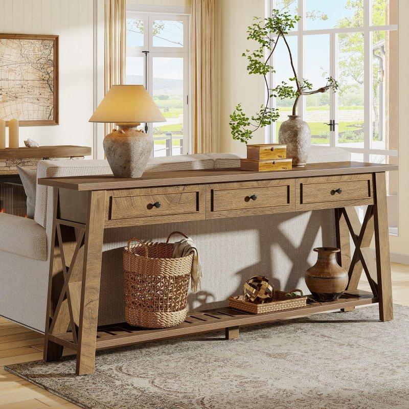 Kahverengi MDF 3 Çekmeceli Alt Raflı Kır Evi Tarzı Dresuar - 181 cm - 331293