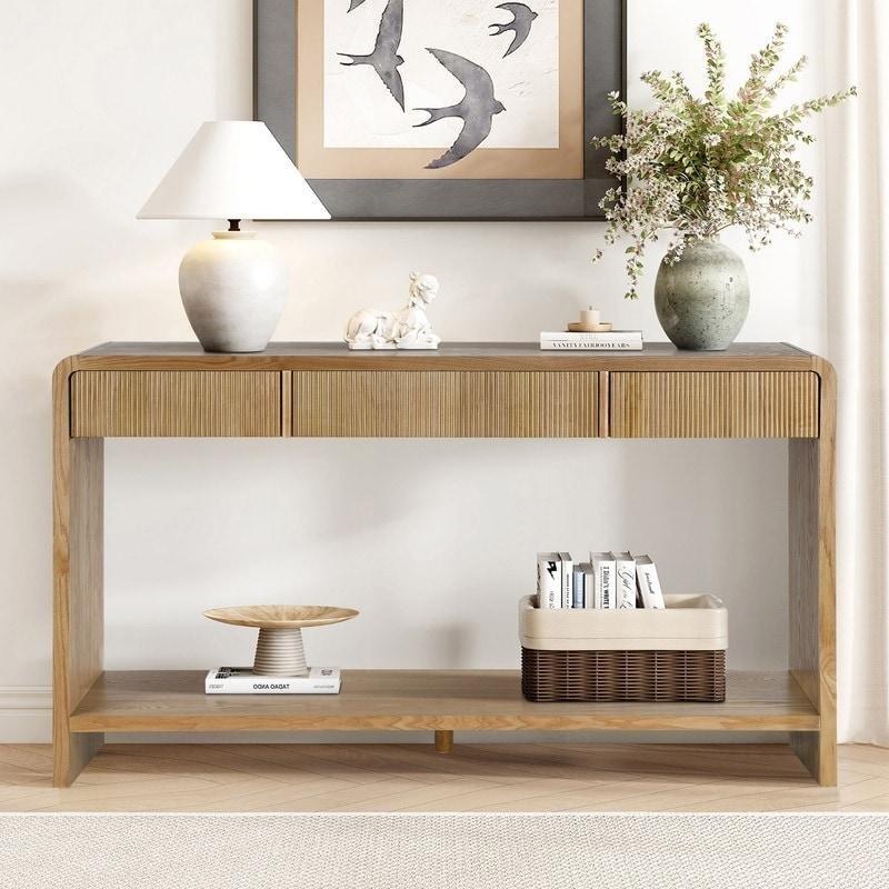 Kahverengi MDF 3 Çekmeceli Dikey Çıtalı Dresuar - 150 cm - 331838