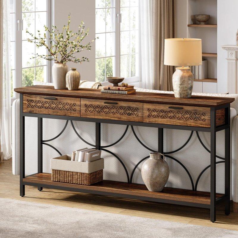 Kahverengi MDF 3 Çekmeceli Endüstriyel Dresuar - 180 cm - 331220