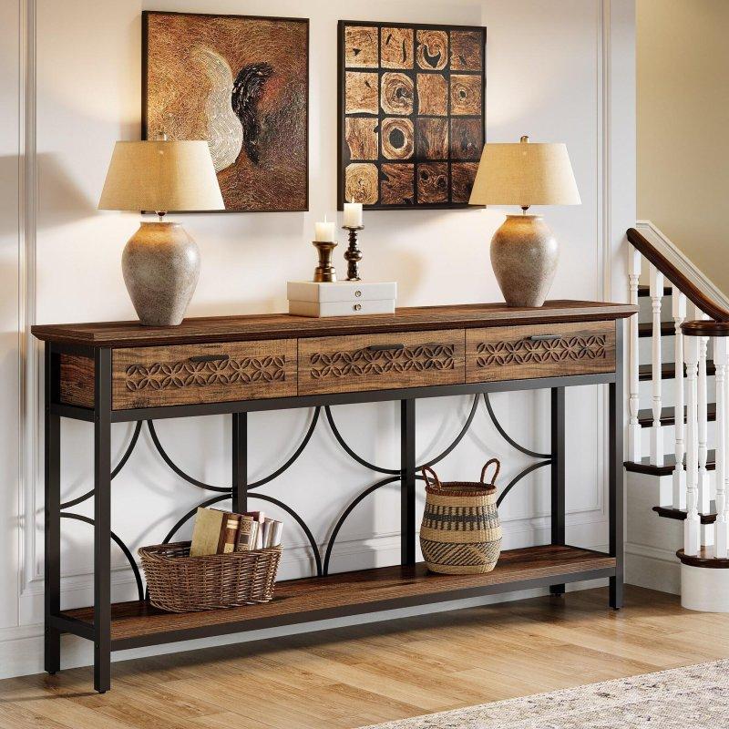 Kahverengi MDF 3 Çekmeceli Endüstriyel Dresuar - 180 cm - 331220