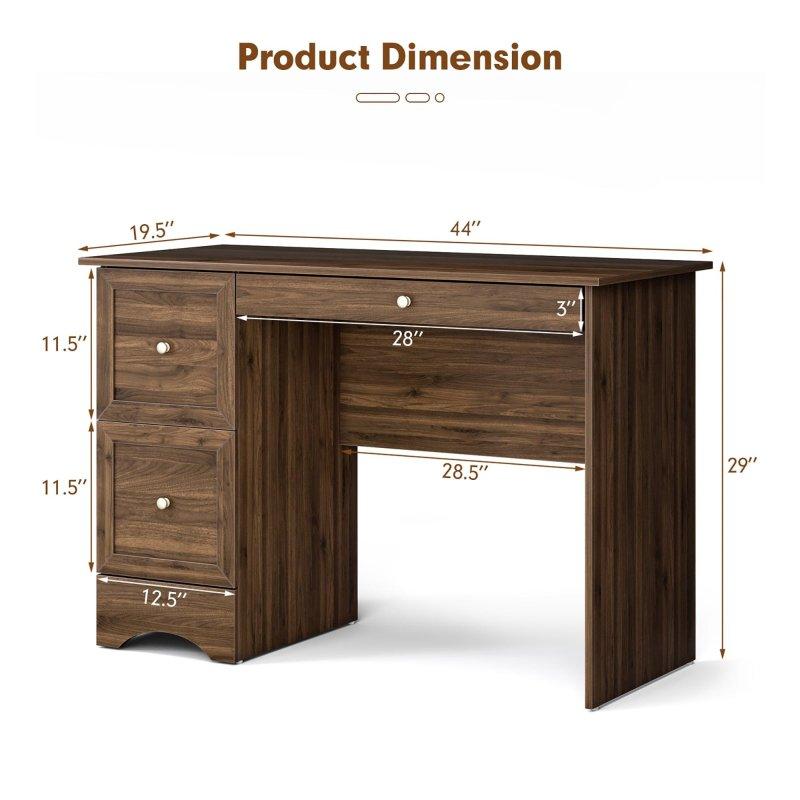 Kahverengi MDF 3 Çekmeceli Geleneksel Ofis Masası - 112x50 cm - 327303