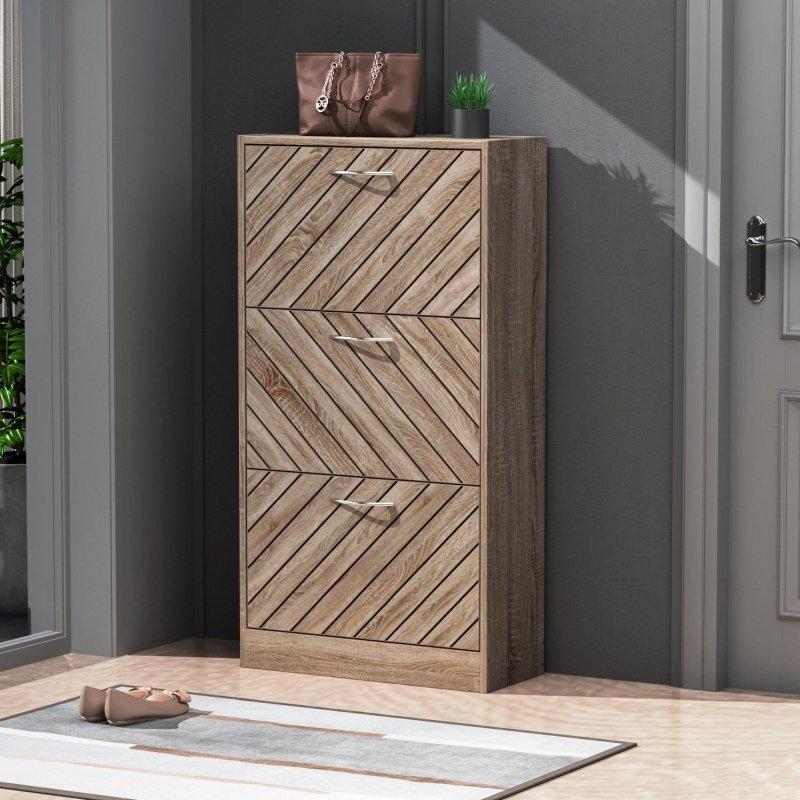 Kahverengi MDF 3 Çekmeceli İskandinav Tasarım Ayakkabı Şifonyeri - 57x24x108 cm - 300418