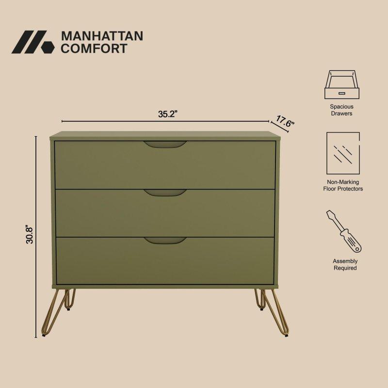 Kahverengi MDF 3 Çekmeceli Metal Ayaklı Şifonyer - 90x79x45 cm - 300150