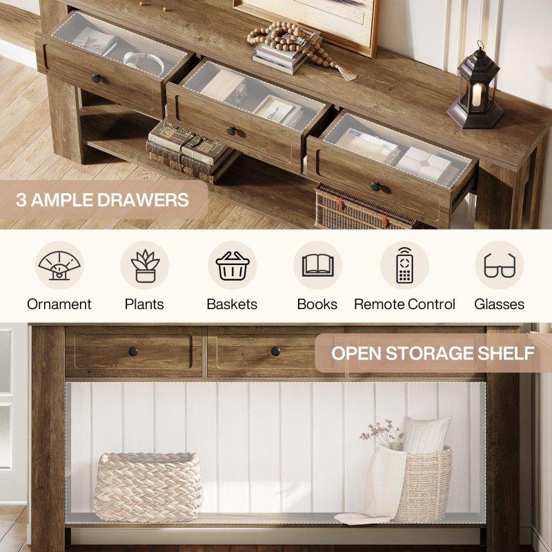 Kahverengi MDF 3 Çekmeceli Raflı Kır Evi Dresuar - 181 cm - 330947