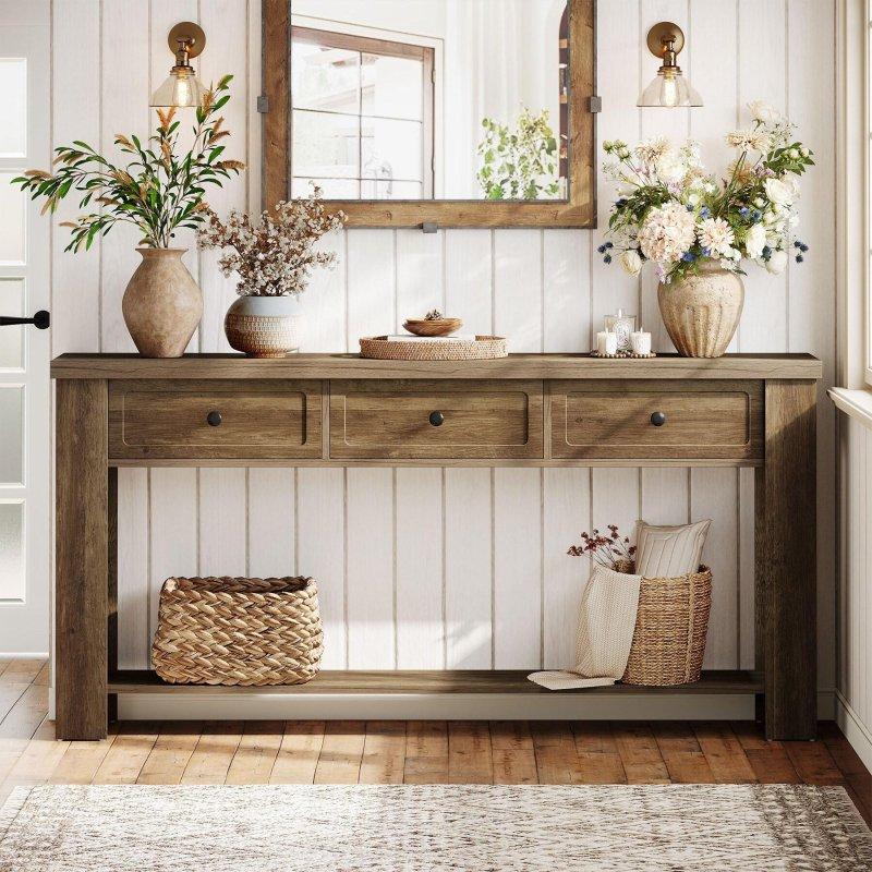 Kahverengi MDF 3 Çekmeceli Raflı Kır Evi Dresuar - 181 cm - 330947