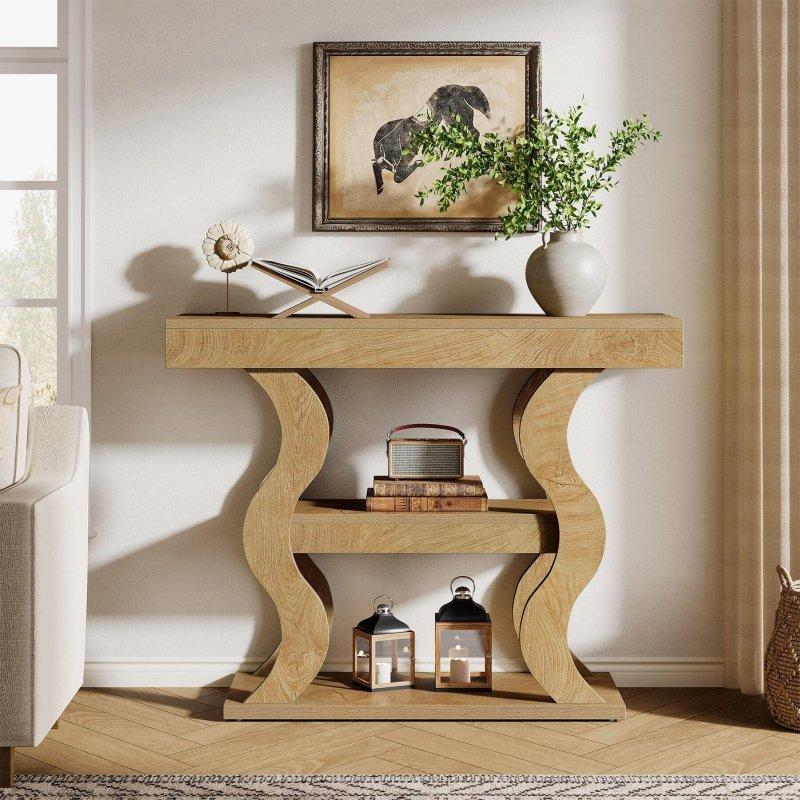 Kahverengi MDF 3 Raflı Kavisli Tasarım Dresuar - 105x30x85 cm - 332040