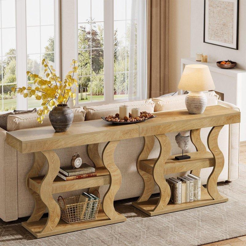 Kahverengi MDF 3 Raflı Kavisli Tasarım Dresuar - 105x30x85 cm - 332040