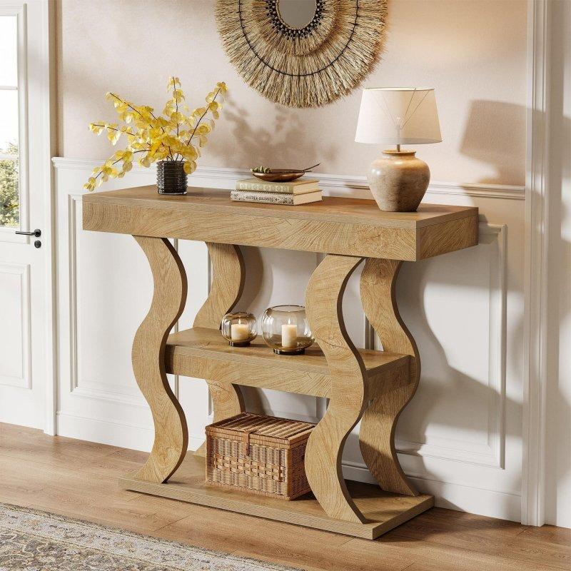 Kahverengi MDF 3 Raflı Kavisli Tasarım Dresuar - 105x30x85 cm - 332040 Kahverengi MDF 3 Raflı Kavisli Tasarım Dresuar - 105x30x85 cm - 332040