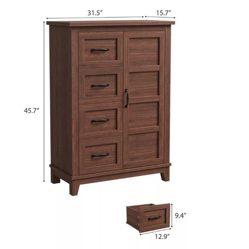 Kahverengi MDF 4 Çekmeceli Kapaklı Dikey Şifonyer - 81 cm - 308853