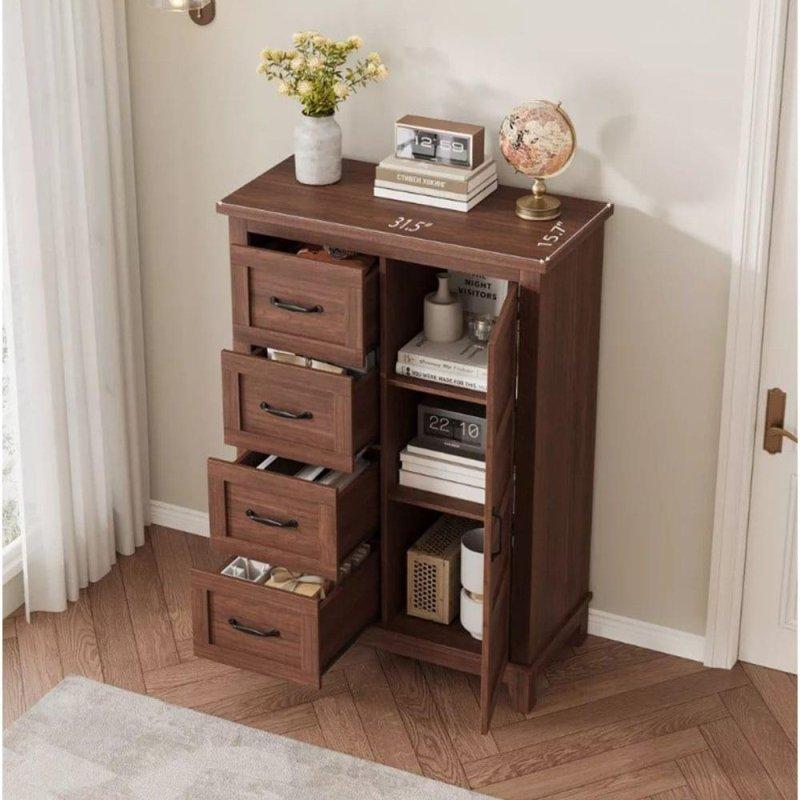 Kahverengi MDF 4 Çekmeceli Kapaklı Dikey Şifonyer - 81 cm - 308853