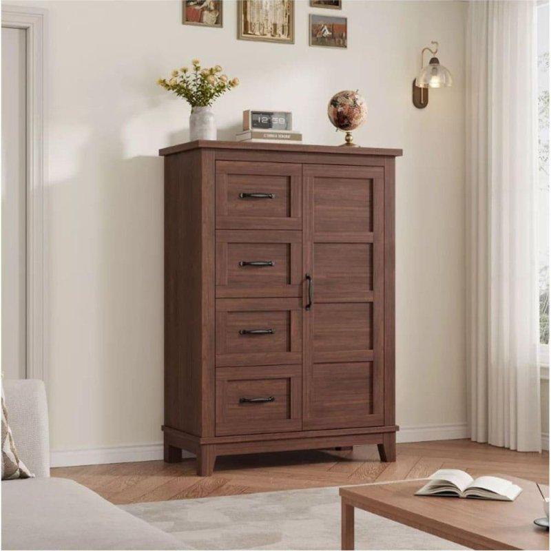 Kahverengi MDF 4 Çekmeceli Kapaklı Dikey Şifonyer - 81 cm - 308853