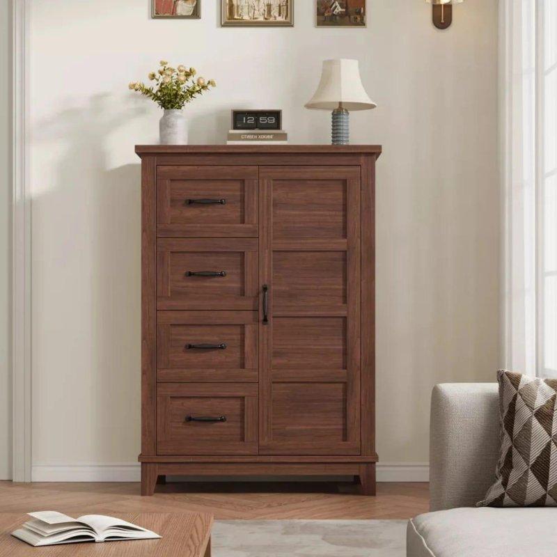 Kahverengi MDF 4 Çekmeceli Kapaklı Şifonyer - 81x117x40 cm - 300292