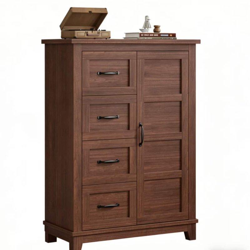 Kahverengi MDF 4 Çekmeceli Kapaklı Şifonyer - 81x117x40 cm - 300292