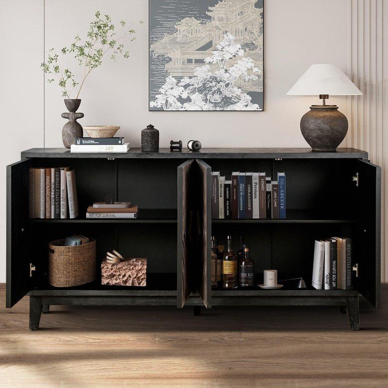 Kahverengi MDF 4 Kapaklı Desenli Masif Ahşap Ayaklı Bohem Konsol - 153 cm - 324886