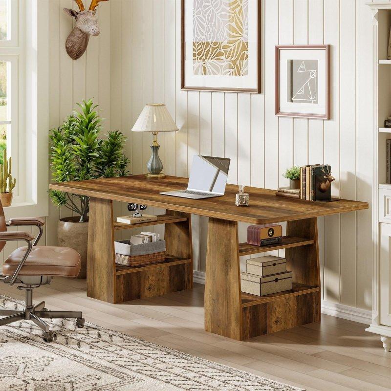 Kahverengi MDF 4 Raflı Ofis Masası - 161 cm - 326832