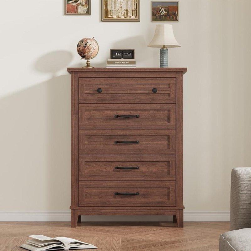 Kahverengi MDF 5 Çekmeceli Dikey Tasarım Şifonyer - 81x41x105 cm - 299552