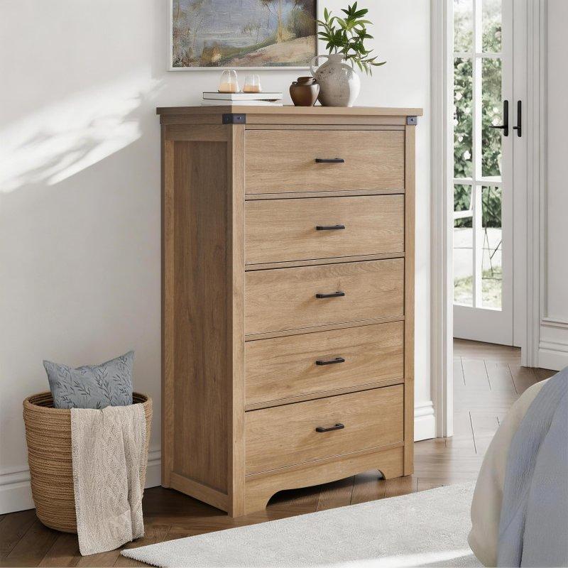 Kahverengi MDF 5 Çekmeceli Şifonyer - 80x40x120 cm - 297890