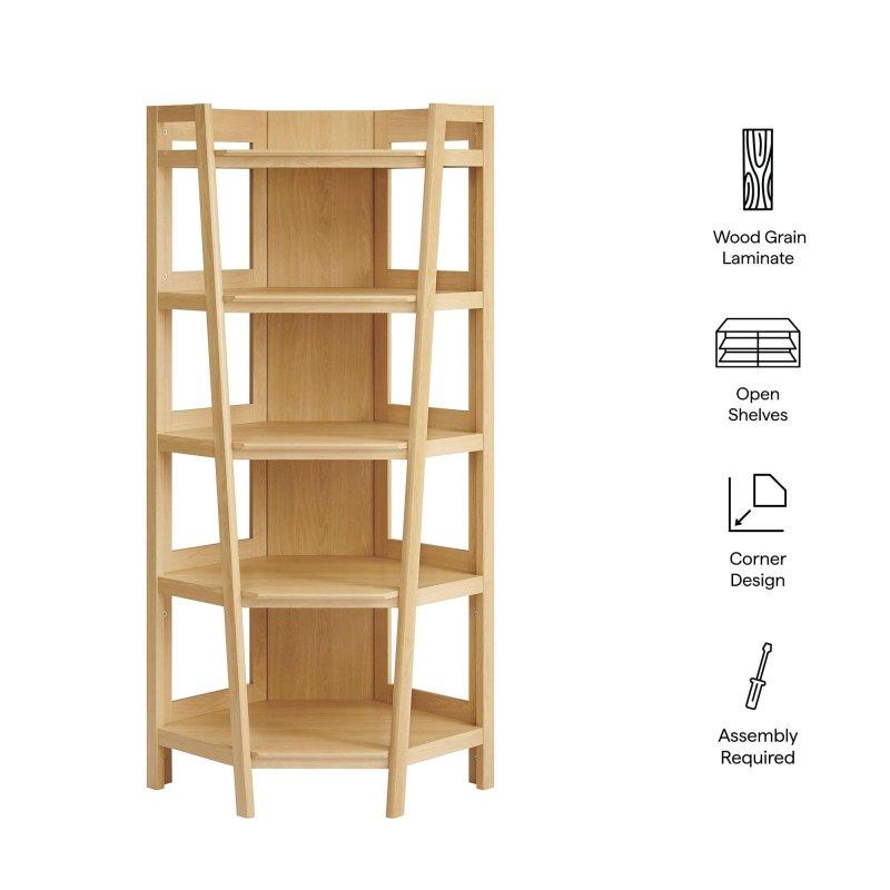 Kahverengi MDF 5 Raflı Açık Sırtlı Köşe Kitaplık - 180 cm - 320311