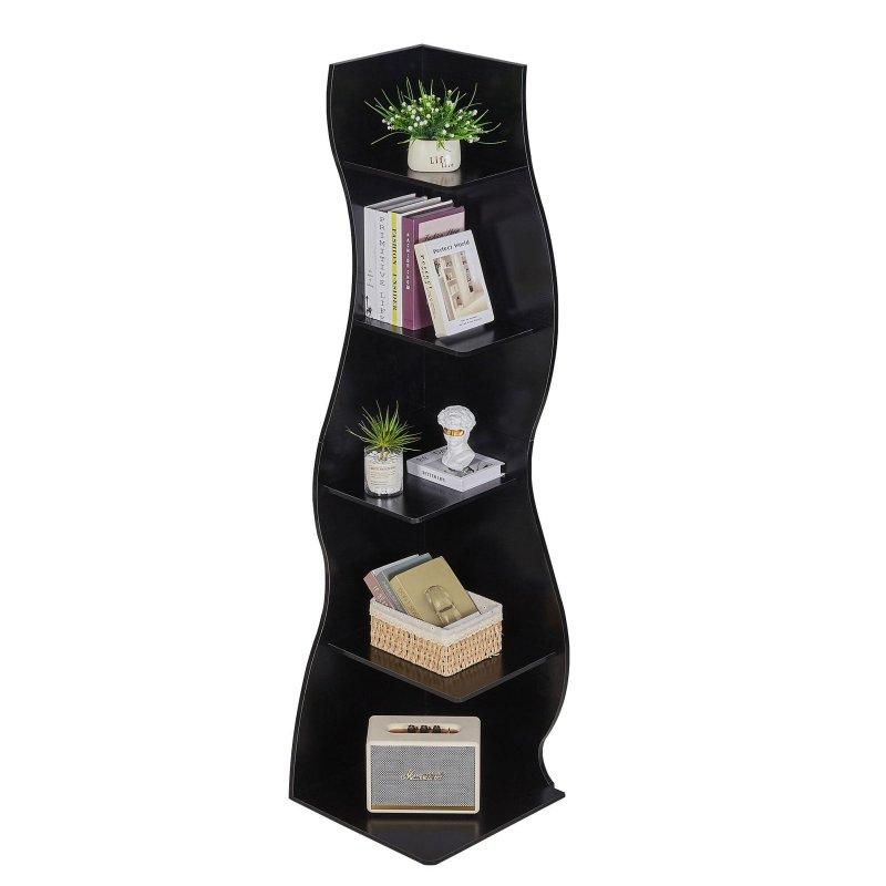Kahverengi MDF 5 Raflı Dalgalı Tasarım Köşe Kitaplık - 178 cm - 319417