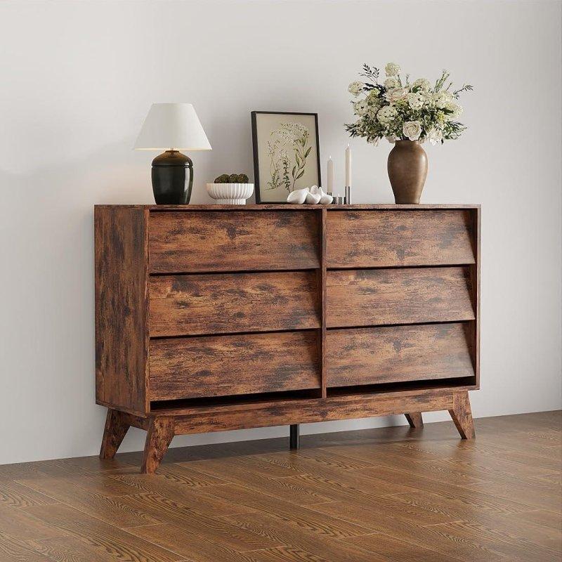 Kahverengi MDF 6 Çekmeceli Gizli Kulplu Şifonyer - 120 cm - 304860