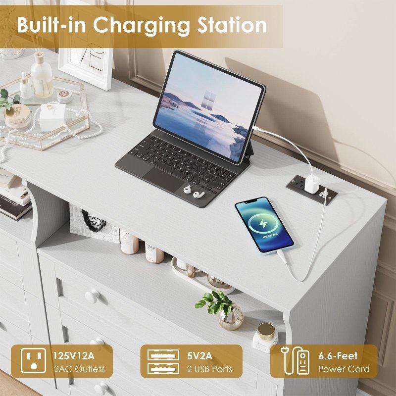 Kahverengi MDF 6 Çekmeceli LED Aydınlatmalı ve Prizli Modern Şifonyer TV Sehpası - 140 cm - 300693