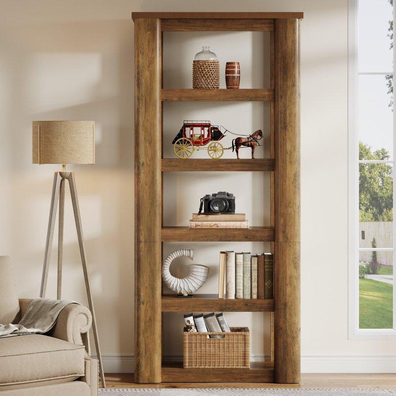 Kahverengi MDF 6 Raflı Arkası Açık Vintage Kitaplık - 181 cm - 314623