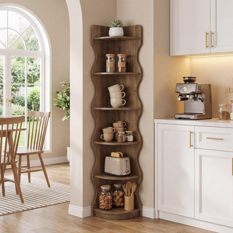 Kahverengi MDF 6 Raflı Köşe Kitaplık - 36x36x180 cm - 313370