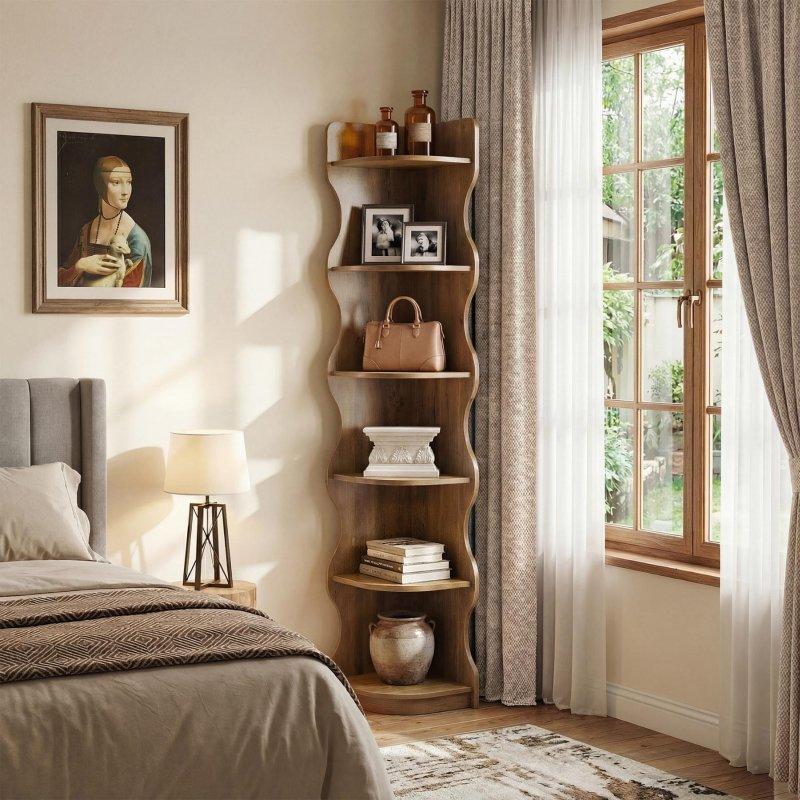 Kahverengi MDF 6 Raflı Köşe Kitaplık - 36x36x180 cm - 313370