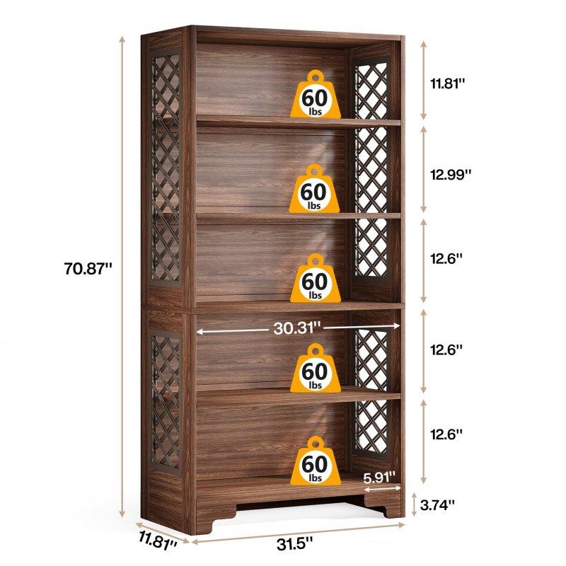 Kahverengi MDF 6 Raflı X Tasarımlı Kapalı Sırtlı Kitaplık - 80x30x180 cm - 320590