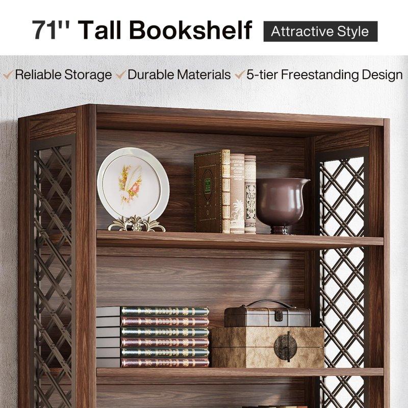 Kahverengi MDF 6 Raflı X Tasarımlı Kapalı Sırtlı Kitaplık - 80x30x180 cm - 320590