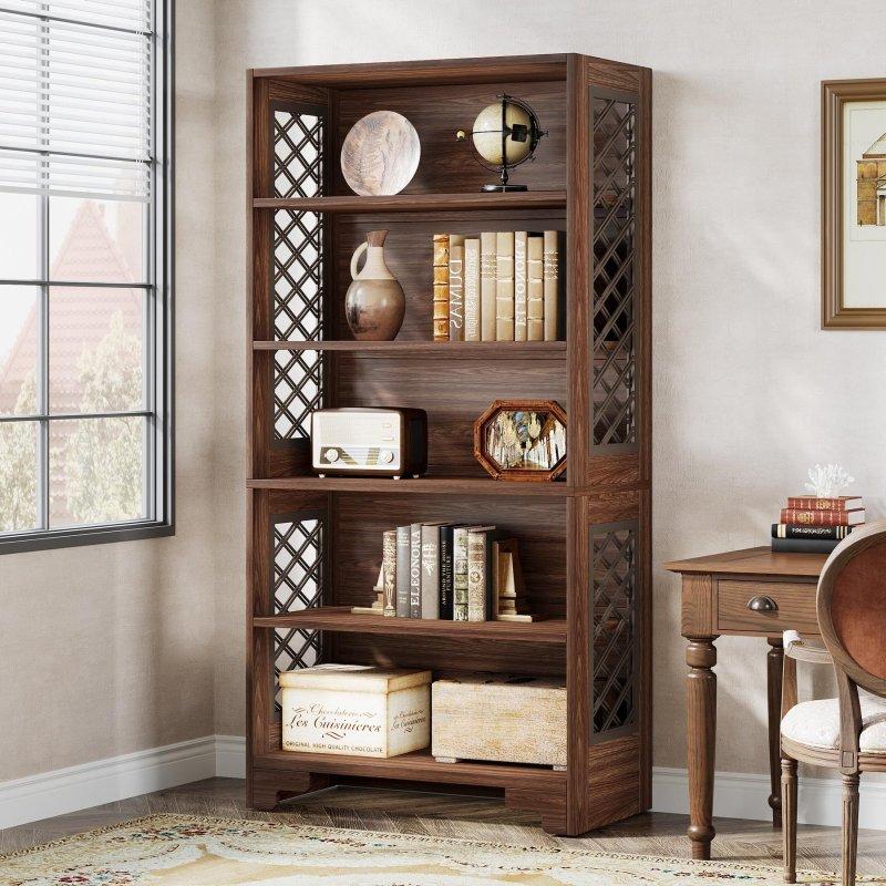 Kahverengi MDF 6 Raflı X Tasarımlı Kapalı Sırtlı Kitaplık - 80x30x180 cm - 320590