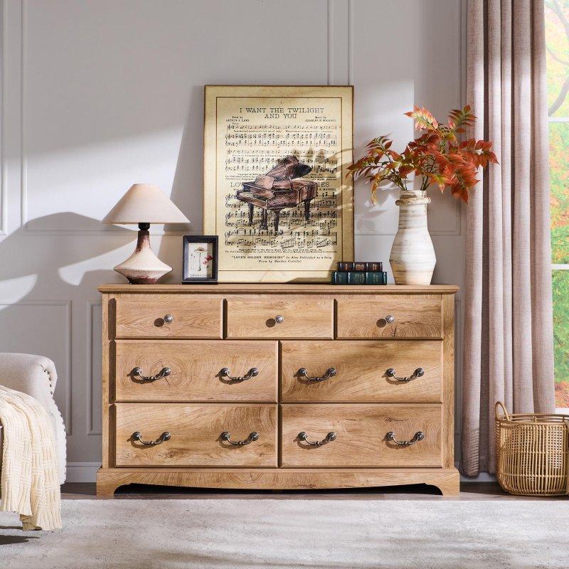 Kahverengi MDF 7 Çekmeceli Vintage Tasarım Şifonyer - 139x42x81 cm - 297858