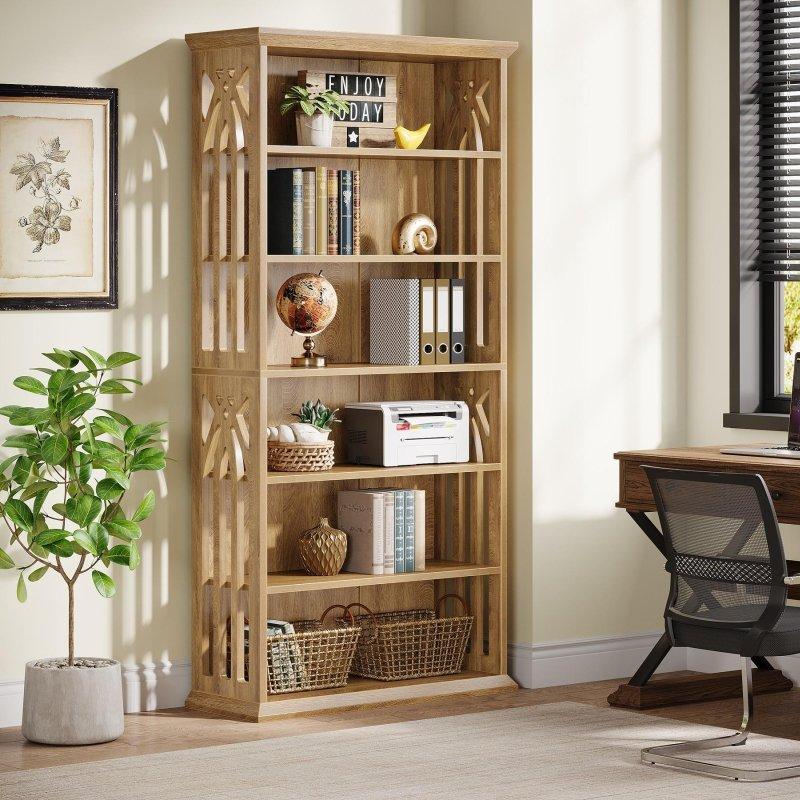 Kahverengi MDF 7 Raflı Ayarlanabilir Desenli Kitaplık - 190 cm - 319630