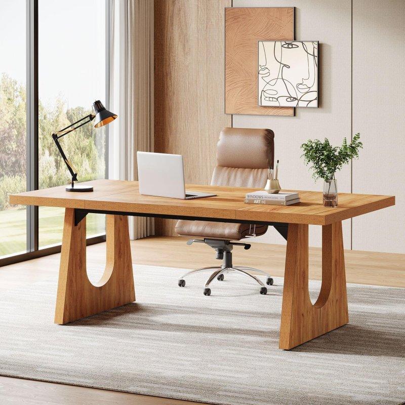 Kahverengi MDF Ahşap Ayaklı Dikdörtgen Yönetici Ofis Masası - 181x90 cm - 326056