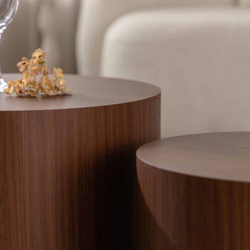 Kahverengi MDF Ahşap Dokulu Endüstriyel Tasarım Yuvarlak Orta Sehpa - 87 cm - 239567