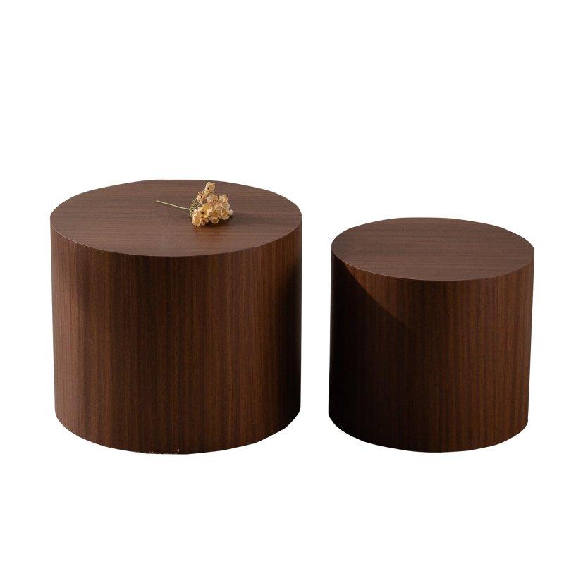 Kahverengi MDF Ahşap Dokulu Endüstriyel Tasarım Yuvarlak Orta Sehpa - 87 cm - 239567