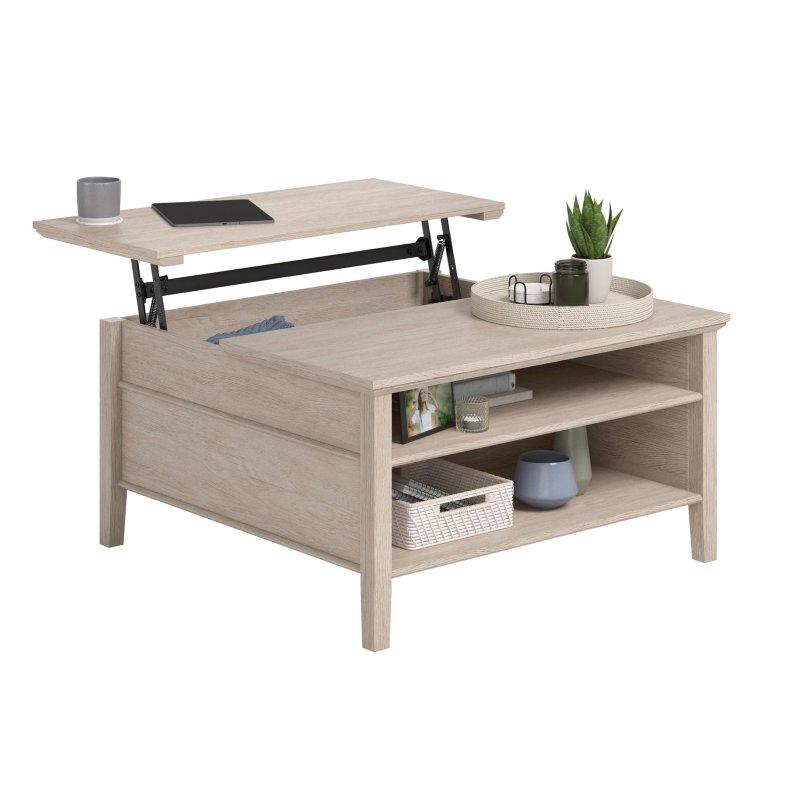 Kahverengi MDF Asansörlü Çekmeceli Akıllı Sehpa - 92x92 cm - 253774