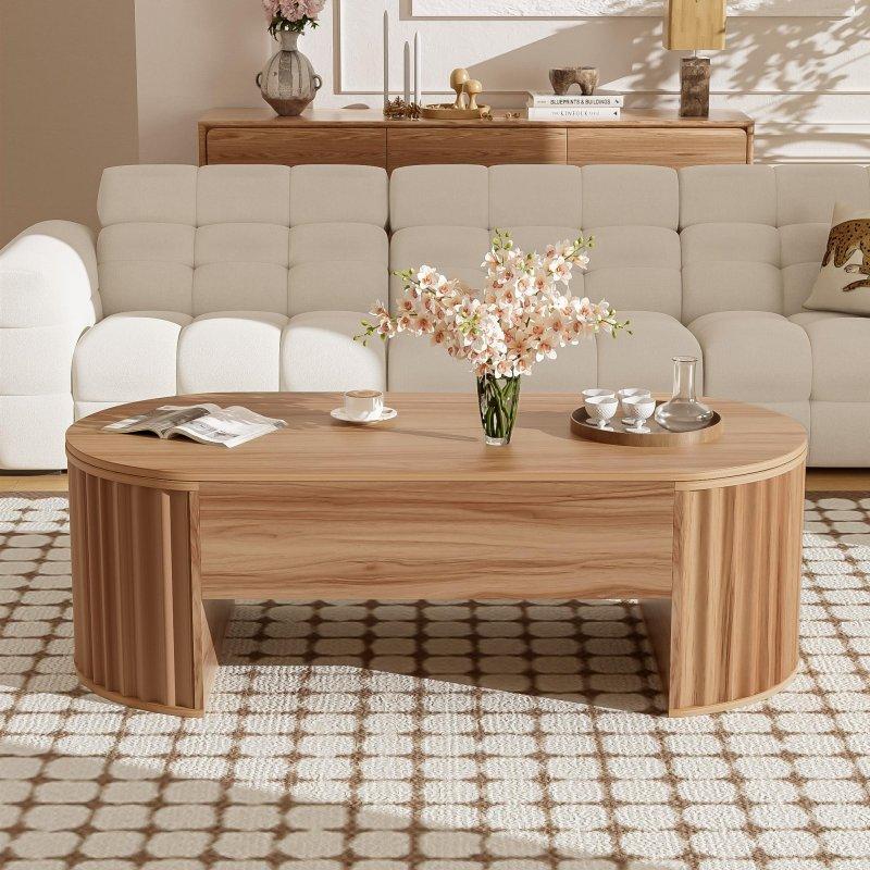 Kahverengi MDF Asansörlü Gizli Bölmeli Akıllı Sehpa - 120x60 cm - 253602