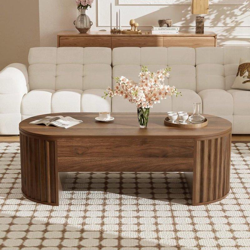 Kahverengi MDF Asansörlü Gizli Bölmeli Akıllı Sehpa - 120x60x42 cm - 254801